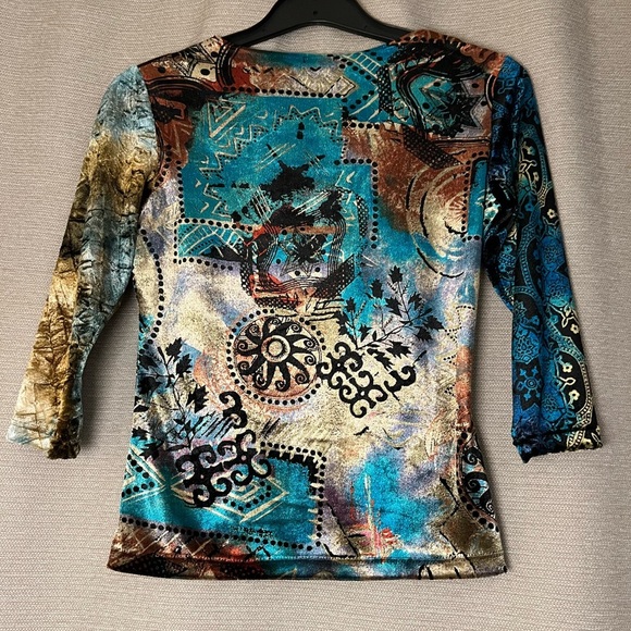 Caia 3/4 Sleeve Velvet Multicolor Y2K 2000’s 90’s  Mystical Top Blouse - Picture 2 of 10